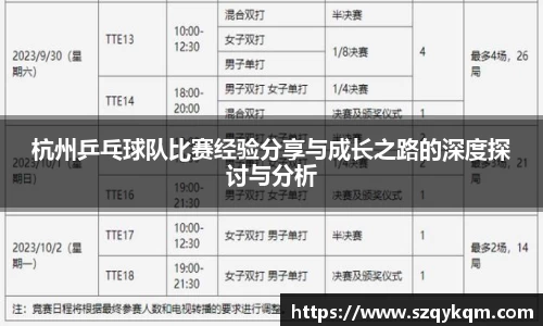 杭州乒乓球队比赛经验分享与成长之路的深度探讨与分析